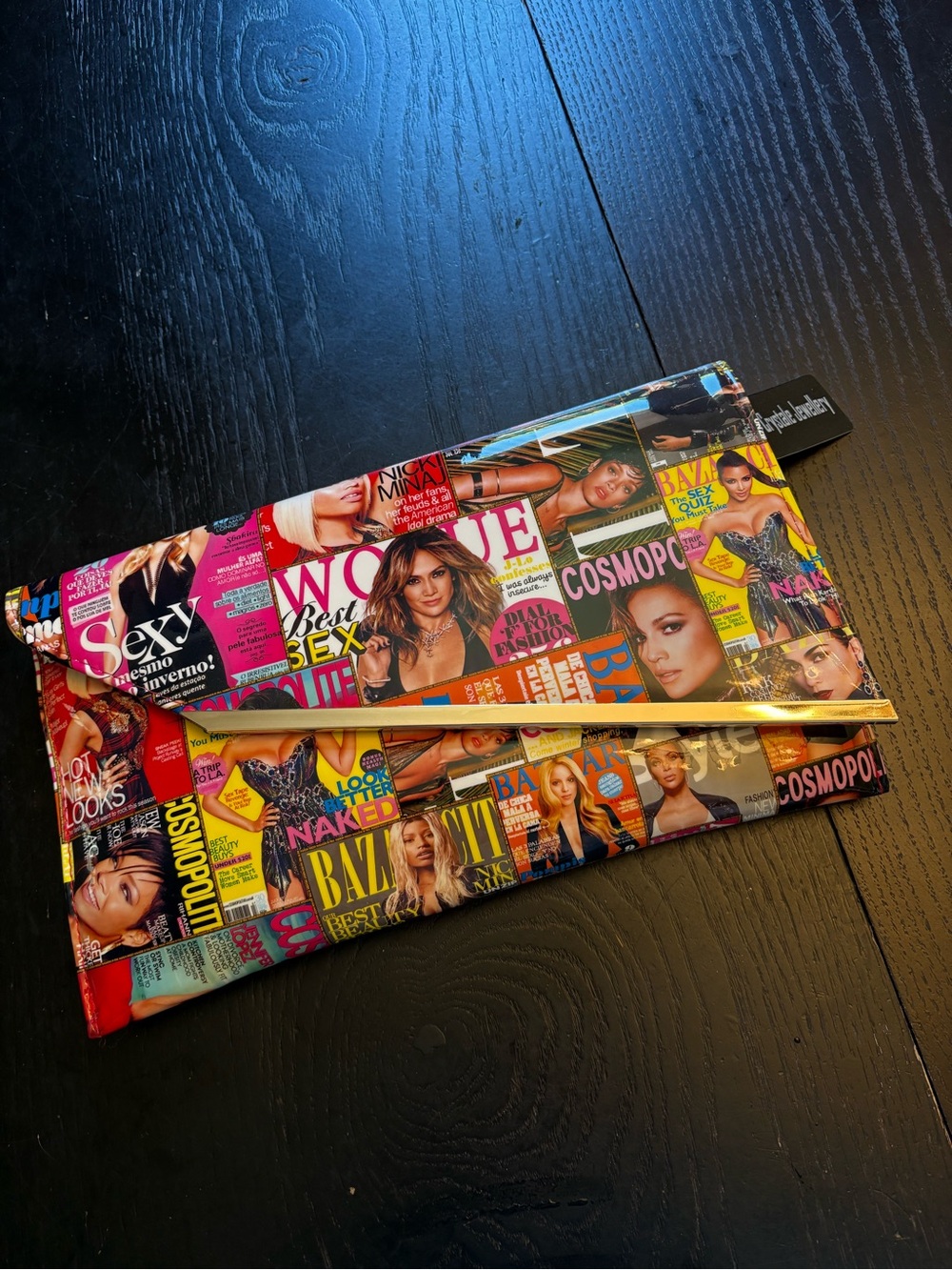 Gold Chain Magazine Print Wristlet